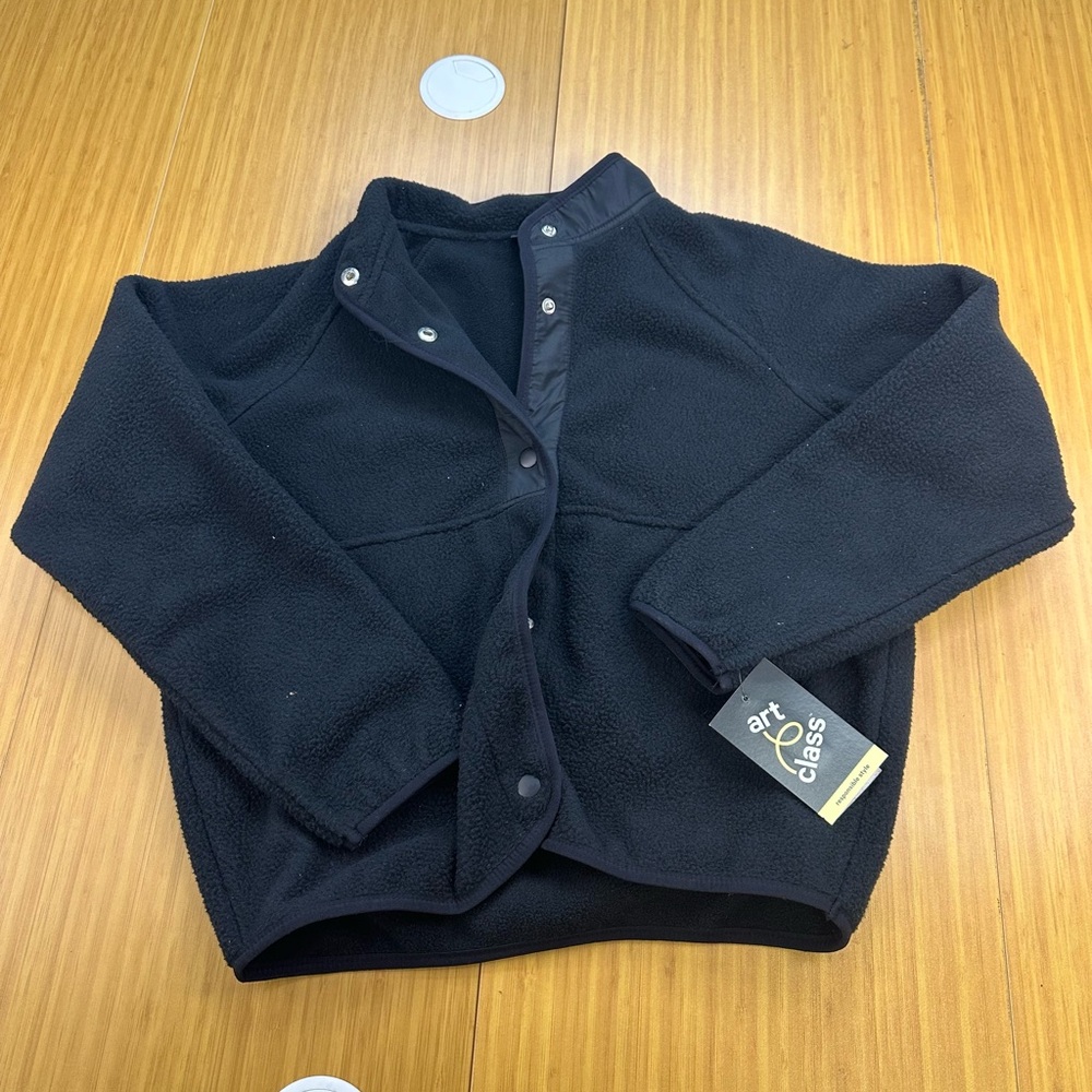 Youth Kids Art Class Fleece Jacket Black Button Up Size Large 10/12